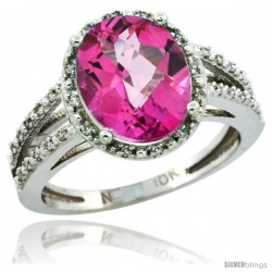 10k White Gold Diamond Halo Pink Topaz Ring 2.85 Carat Oval Shape 11X9 mm, 7/16 in (11mm) wide