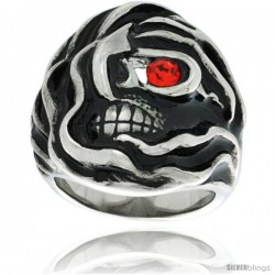 Surgical Steel Biker Ring Mummy Skull w/ Red CZ Eye