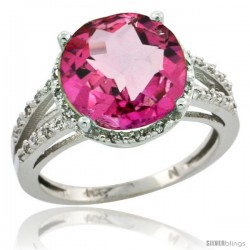 10k White Gold Diamond Pink Topaz Ring 5.25 ct Round Shape 11 mm, 1/2 in wide