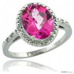 10k White Gold Diamond Pink Topaz Ring 2.4 ct Oval Stone 10x8 mm, 1/2 in wide -Style Cw906111