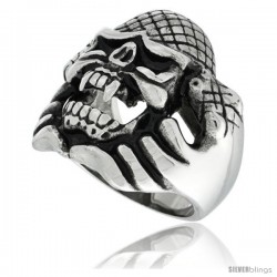 Surgical Steel Biker Ring Snake Holding Up Vampire Skull w/ Scaly Skin