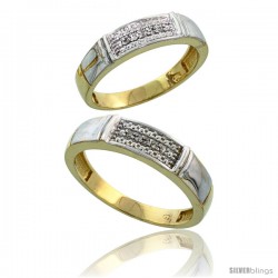 Gold Plated Sterling Silver Diamond 2 Piece Wedding Ring Set His 5mm & Hers 4.5mm