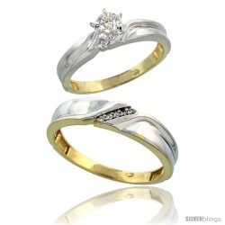 Gold Plated Sterling Silver 2-Piece Diamond Wedding Engagement Ring Set for Him & Her, 3.5mm & 5mm wide