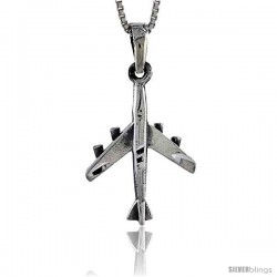 Sterling Silver Jet Airplane Pendant, 1 1/4 in tall