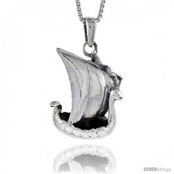 Sterling Silver Viking Ship Pendant, 1 1/4 in tall