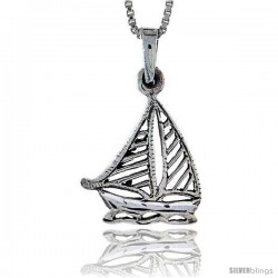 Sterling Silver Sailboat Pendant, 1 1/8 in tall