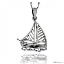 Sterling Silver Sailboat Pendant, 1 1/4 in tall