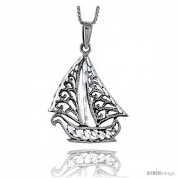 Sterling Silver Sailboat Pendant, 1 1/2 in tall