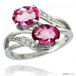 14k White Gold ( 8x6 mm ) Double Stone Engagement Pink Topaz Ring w/ 0.07 Carat Brilliant Cut Diamonds & 2.34 Carats Oval Cut