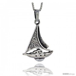 Sterling Silver Sailboat Pendant, 1 1/2 in tall -Style Pa428