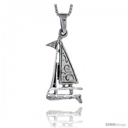 Sterling Silver Sailboat Pendant, 1 1/2 in tall -Style Pa429