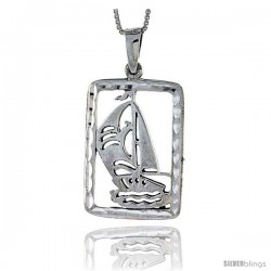 Sterling Silver Sailboat Pendant, 1 3/4 in tall