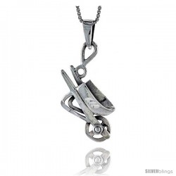 Sterling Silver Wheelbarrow Pendant, 1 1/2 in tall