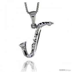Sterling Silver Saxophone Pendant, 7/8 in tall