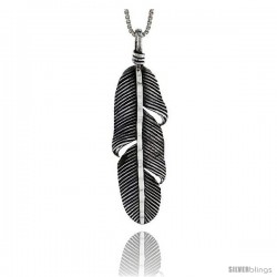 Sterling Silver Feather Pendant, 1 1/2 in tall