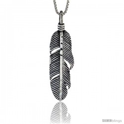 Sterling Silver Feather Pendant, 1 1/4 in tall -Style Pa470