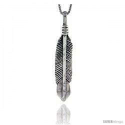 Sterling Silver Feather Pendant, 1 3/4 in tall