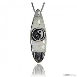 Sterling Silver Yin and yang Surfboard Pendant, 1 3/4 in tall