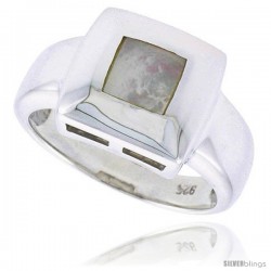 Sterling Silver Ladies' Ring w/ a Square-shaped Mother of Pearl, 1/2" (13 mm) wide