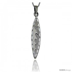 Sterling Silver Surfboard Pendant Wave Pattern, 2 in tall