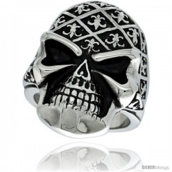 Surgical Steel Biker Skull Ring Decorated w/ Fleur De Lis