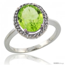 10k White Gold Diamond Halo Peridot Ring 2.4 carat Oval shape 10X8 mm, 1/2 in (12.5mm) wide