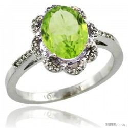 10k White Gold Diamond Halo Peridot Ring 1.65 Carat Oval Shape 9X7 mm, 7/16 in (11mm) wide