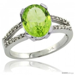 10k White Gold and Diamond Halo Peridot Ring 2.4 carat Oval shape 10X8 mm, 3/8 in (10mm) wide
