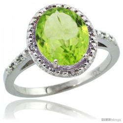 10k White Gold Diamond Peridot Ring 2.4 ct Oval Stone 10x8 mm, 1/2 in wide -Style Cw911111