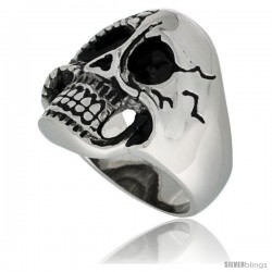 Surgical Steel Biker Skull Ring Half Cracked Half Burnt