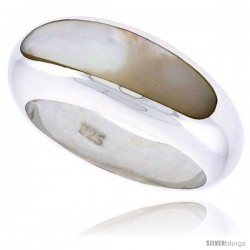 Sterling Silver Concaved Ladies' Ring w/ Mother of Pearl, 5/16" (9 mm) wide