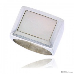 Sterling Silver Ladies' Ring w/ a Rectangular Mother of Pearl, 5/8" (16 mm) wide