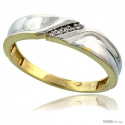 Gold Plated Sterling Silver Mens Diamond Wedding Band, 3/16 in wide -Style Agy108mb