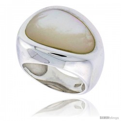 Sterling Silver Ladies' Ring w/ a Pear-shaped Mother of Pearl, 3/4" (19 mm) wide