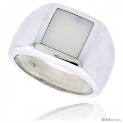 Sterling Silver Ladies' Ring w/ a Square-shaped Mother of Pearl, 1/2" (12 mm) wide