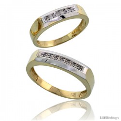 Gold Plated Sterling Silver Diamond 2 Piece Wedding Ring Set His 5mm & Hers 4.5mm -Style Agy109w2