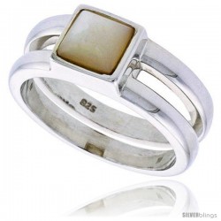 Sterling Silver Ladies' Band w/ a Square-shaped Mother of Pearl, 5/16" (8 mm) wide