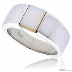 Sterling Silver Ladies' Band w/ Mother of Pearl, 5/16" (8 mm) wide