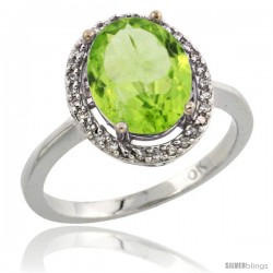 10k White Gold Diamond Peridot Ring 2.4 ct Oval Stone 10x8 mm, 1/2 in wide -Style Cw911114