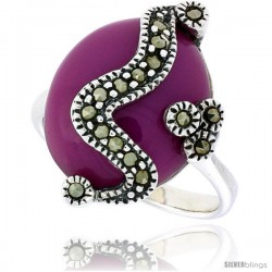 Sterling Silver Oxidized Ring, w/ 17 x 14 Oval-shaped Purple Resin, 7/8" (22 mm) wide