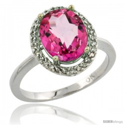 10k White Gold Diamond Pink Topaz Ring 2.4 ct Oval Stone 10x8 mm, 1/2 in wide -Style Cw906114