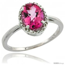 10k White Gold Diamond Halo Pink Topaz Ring 1.2 ct Oval Stone 8x6 mm, 1/2 in wide