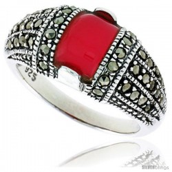 Sterling Silver Oxidized Dome Ring w/ Red Resin, 3/8" (10 mm) wide