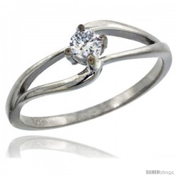 14k White Gold Double Loop Diamond Engagement Ring w/ 0.16 Carat Brilliant Cut ( H-I Color SI1 Clarity ) Diamond, 3/16 in