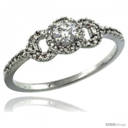 14k White Gold Swirl Solitaire Diamond Engagement Ring w/ 0.33 Carat Brilliant Cut ( H-I Color VS2-SI1 Clarity ) Diamonds, 1/4