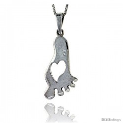 Sterling Silver Footprint with Heart Cut-out Pendant, 1 1/8 in tall