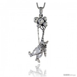 Sterling Silver Clown with Baloons Pendant, 1 1/2 in tall