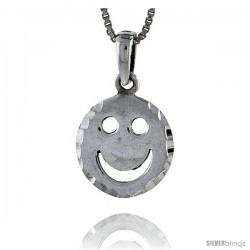 Sterling Silver Happy Face Pendant, 1/2 in tall