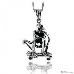 Sterling Silver Skateboarded Skeleton Pendant, 1 in tall