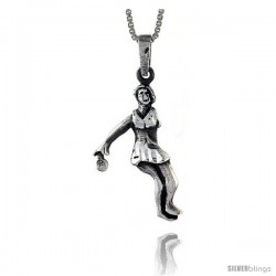 Sterling Silver Tennis Player Pendant, 1 1/4 in tall